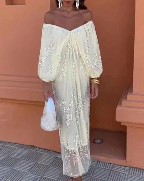 Robe Longue Sequins Caramel