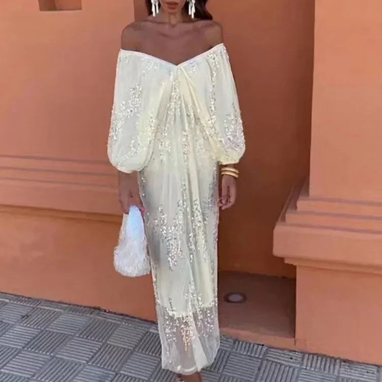 Robe Longue Sequins Caramel