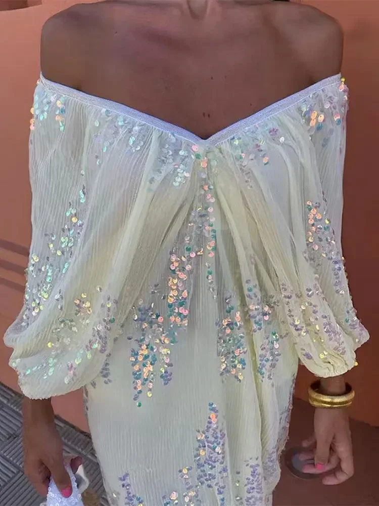 Robe Longue Sequins Caramel