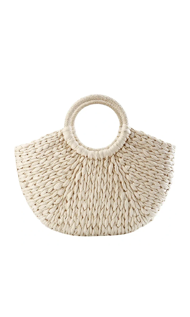 Sac Panier Osier Rond Beige