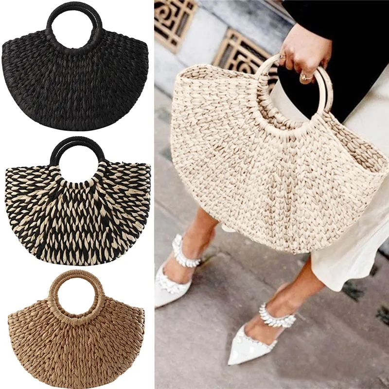 Sac Panier Osier Rond Beige