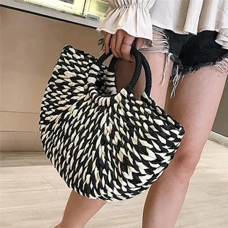 Sac Panier Osier Rond Beige