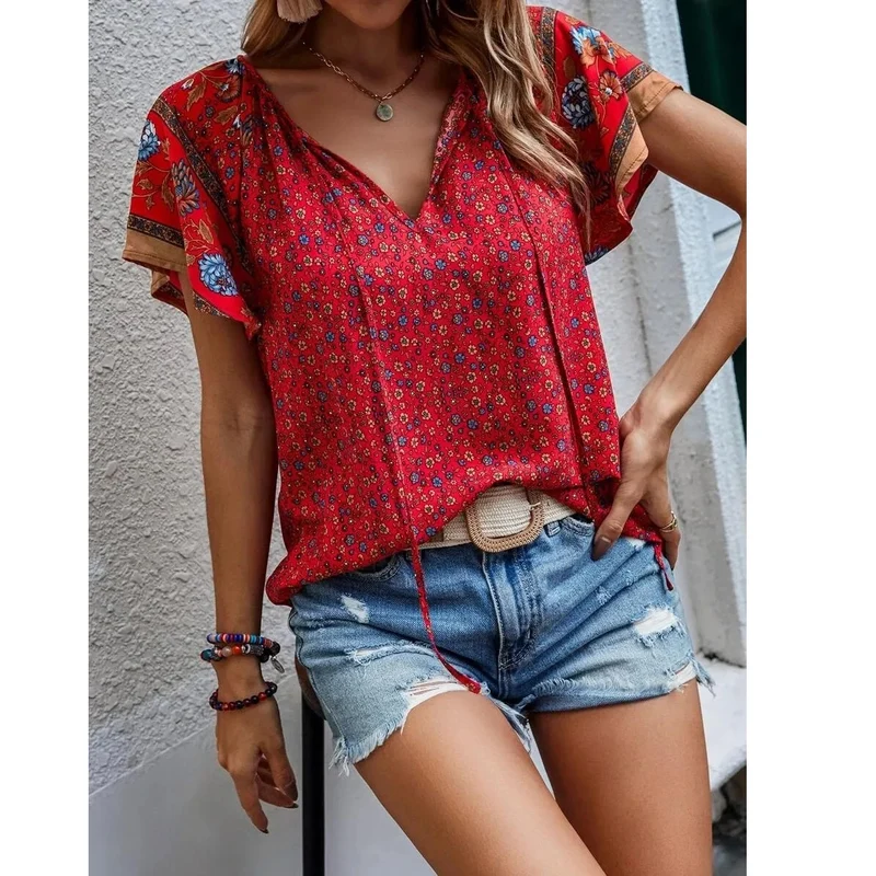 Haut Imprimé floral Rouge