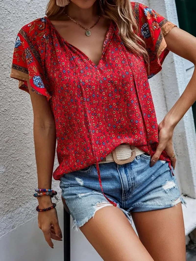 Haut Imprimé floral Rouge