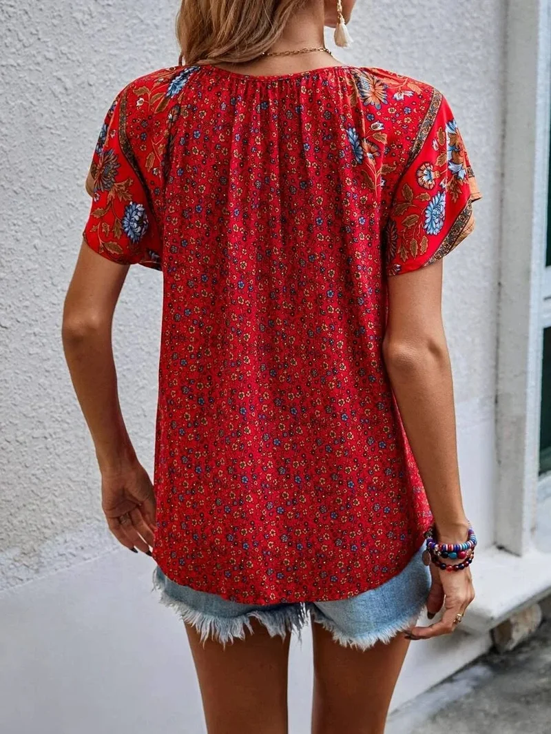Haut Imprimé floral Rouge