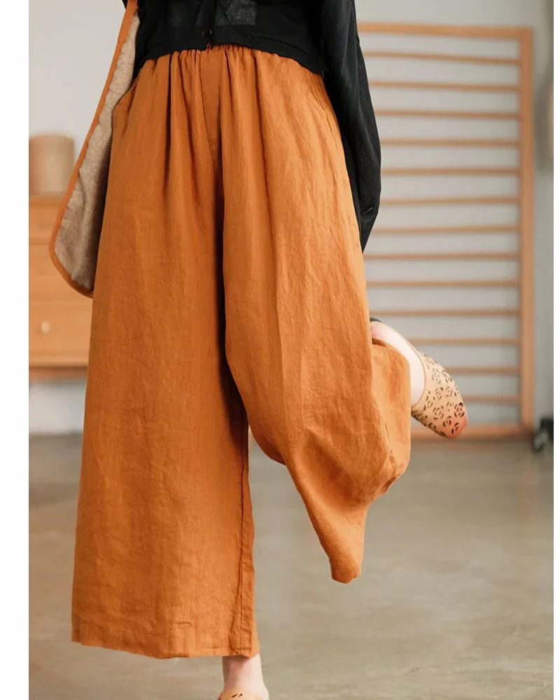 Pantalon Large en Lin Terracotta