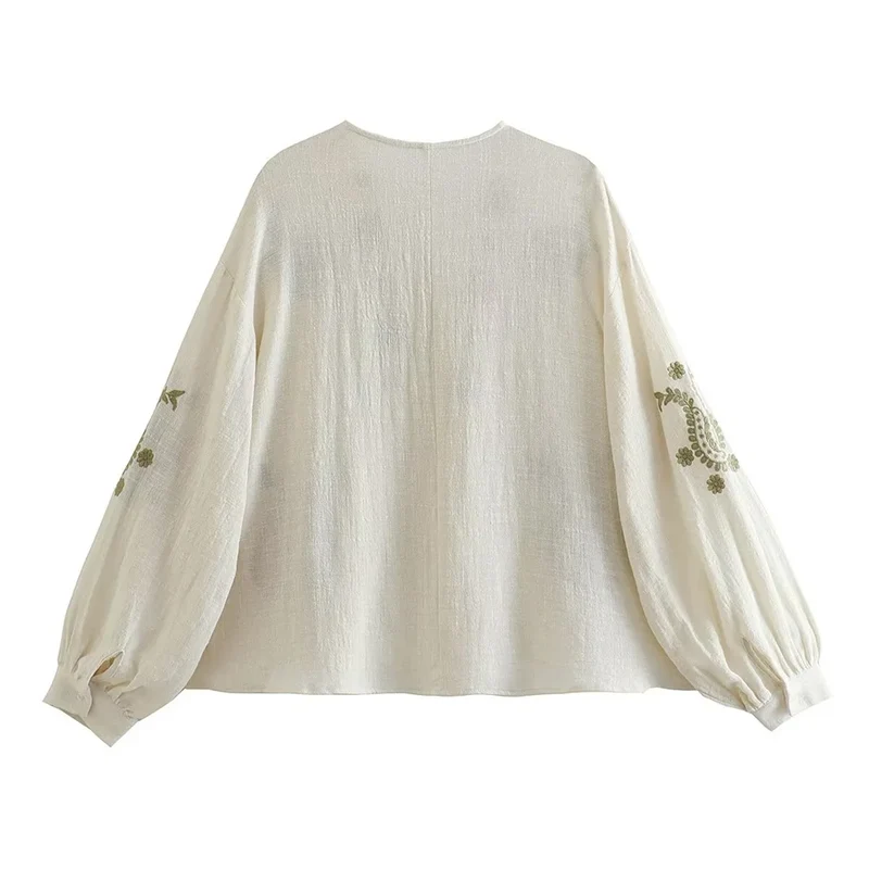 Blouse en Lin Crème Broderie Bohème