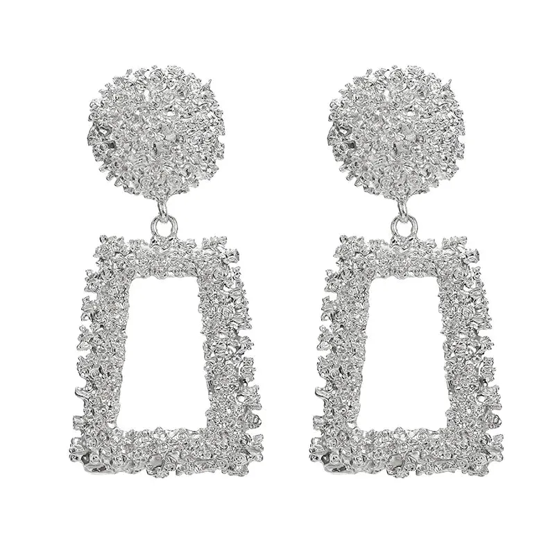 Grosses Boucles d'Oreilles Géométriques Rectangle Argent