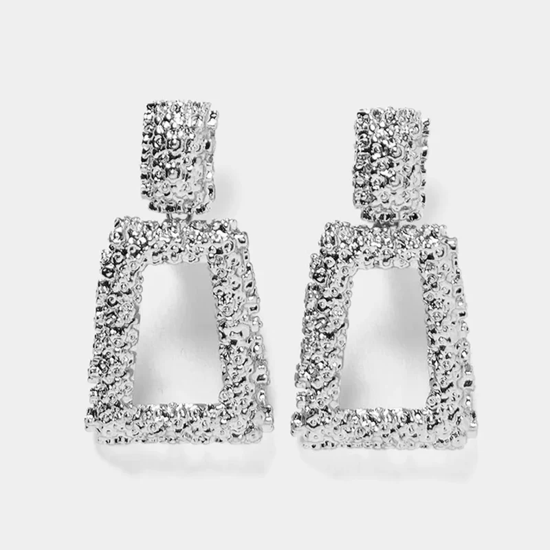 Grosses Boucles d'Oreilles Géométriques Rectangle Argent