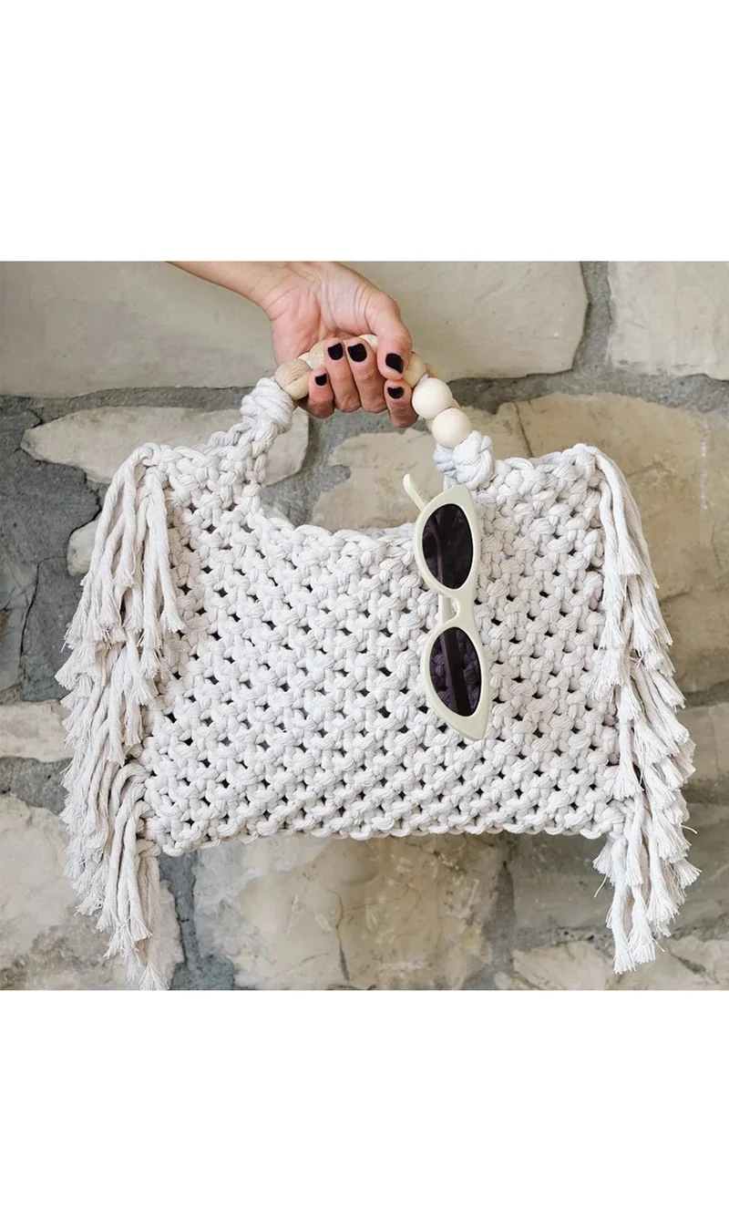 Sac en crochets à franges blanc
