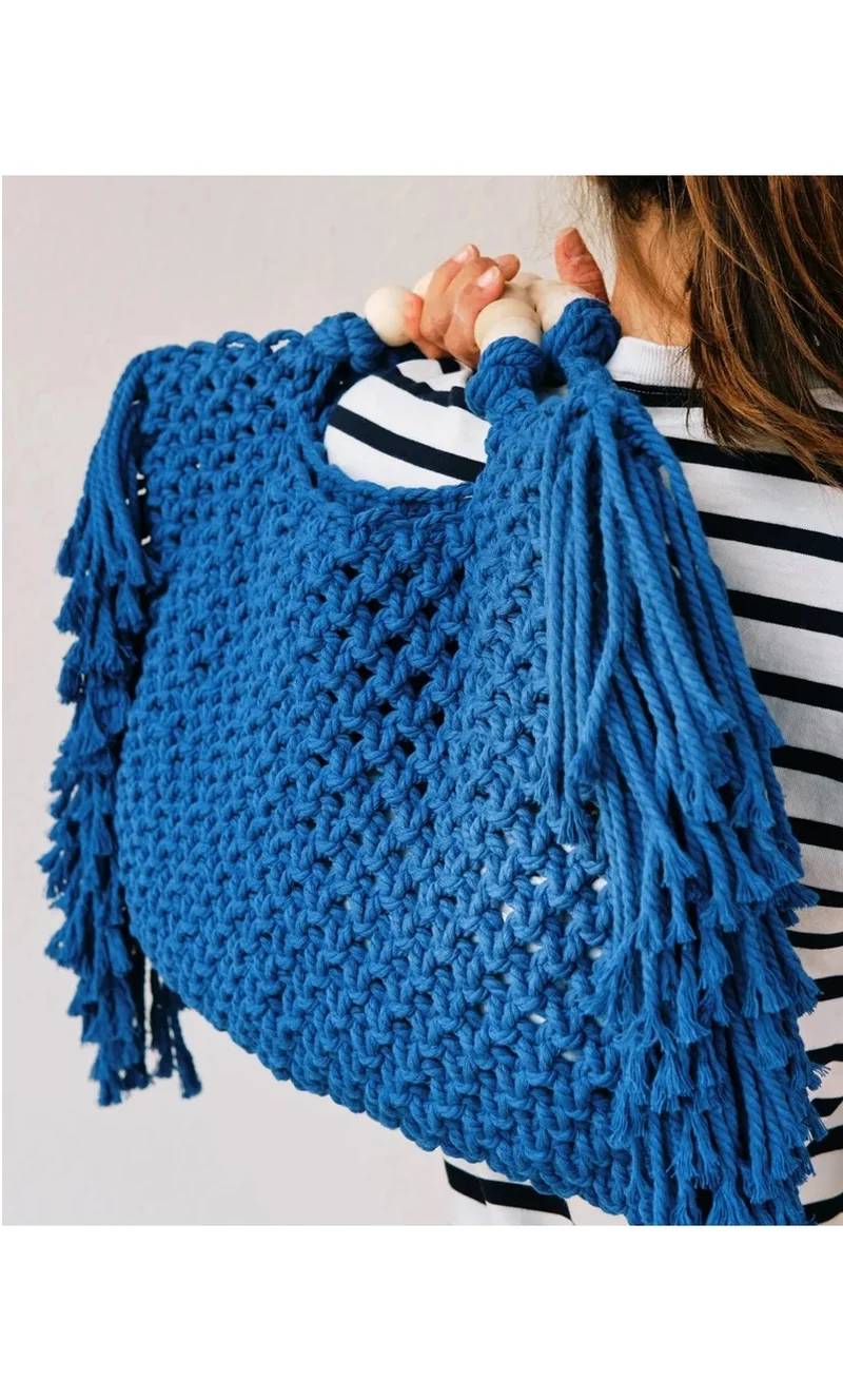 Sac en crochets à franges bleu