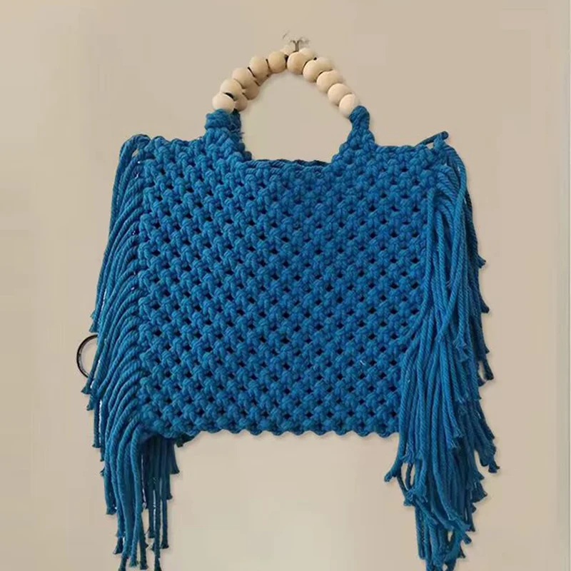 Sac en crochets à franges bleu