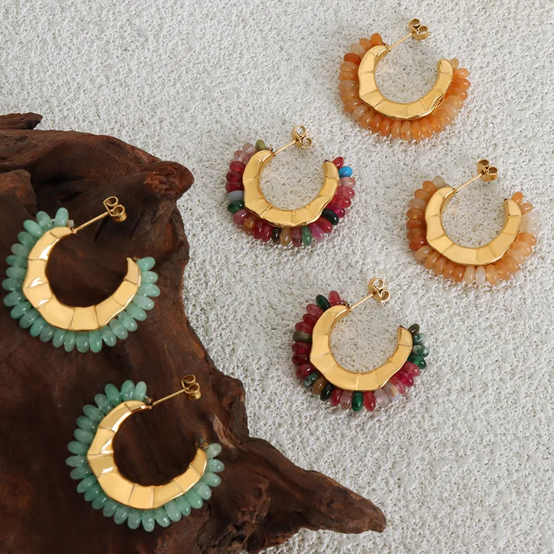 Boucles d'Oreilles Pierre Naturelle Bohème