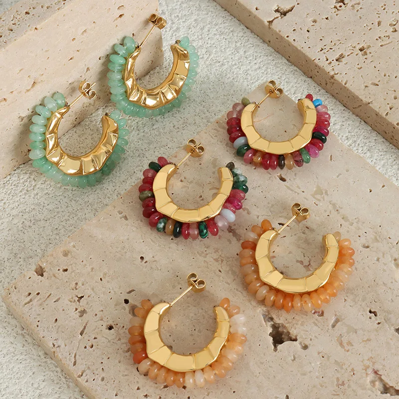 Boucles d'Oreilles Pierre Naturelle Bohème