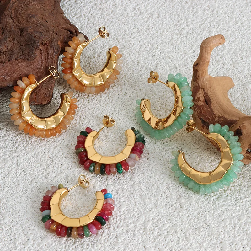 Boucles d'Oreilles Pierre Naturelle Bohème