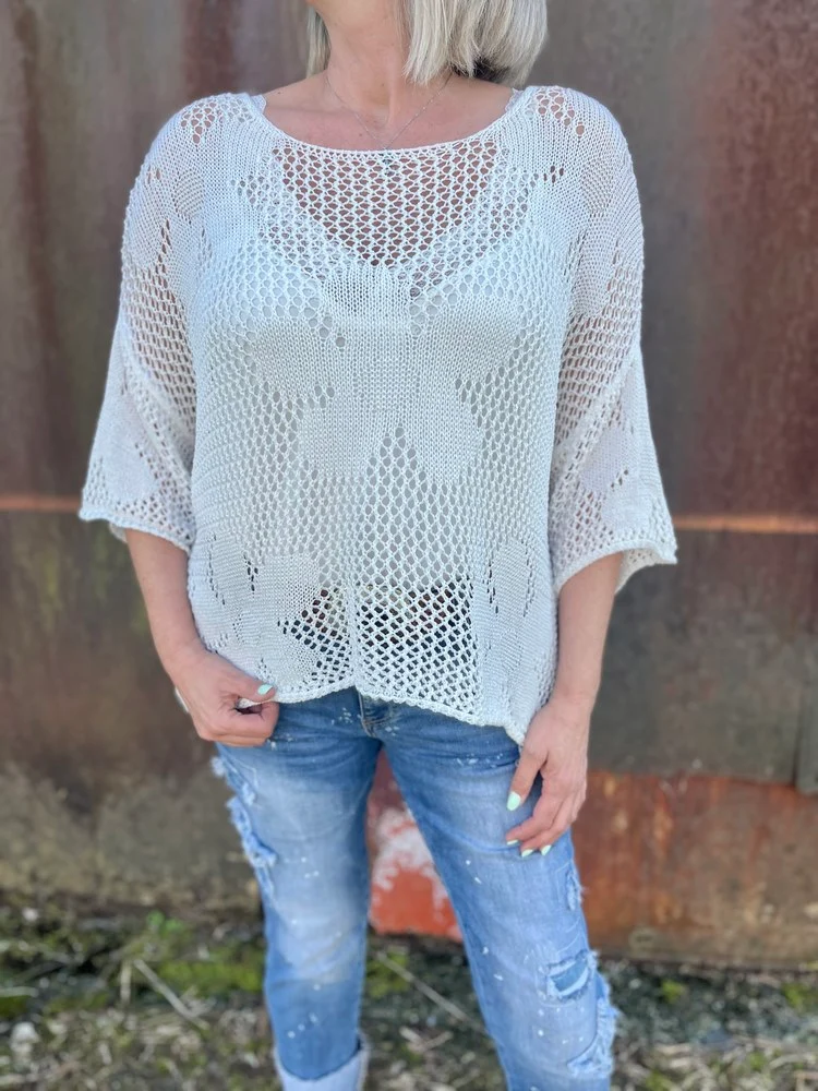 Pull ajouré Flower blanc
