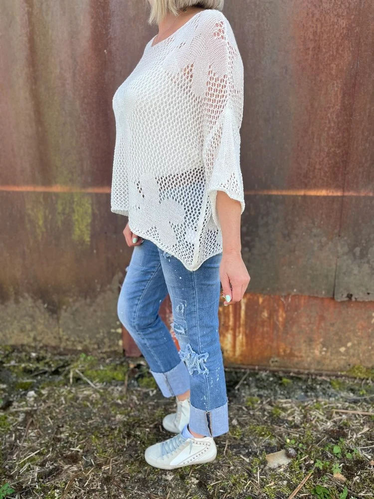 Pull ajouré Flower blanc