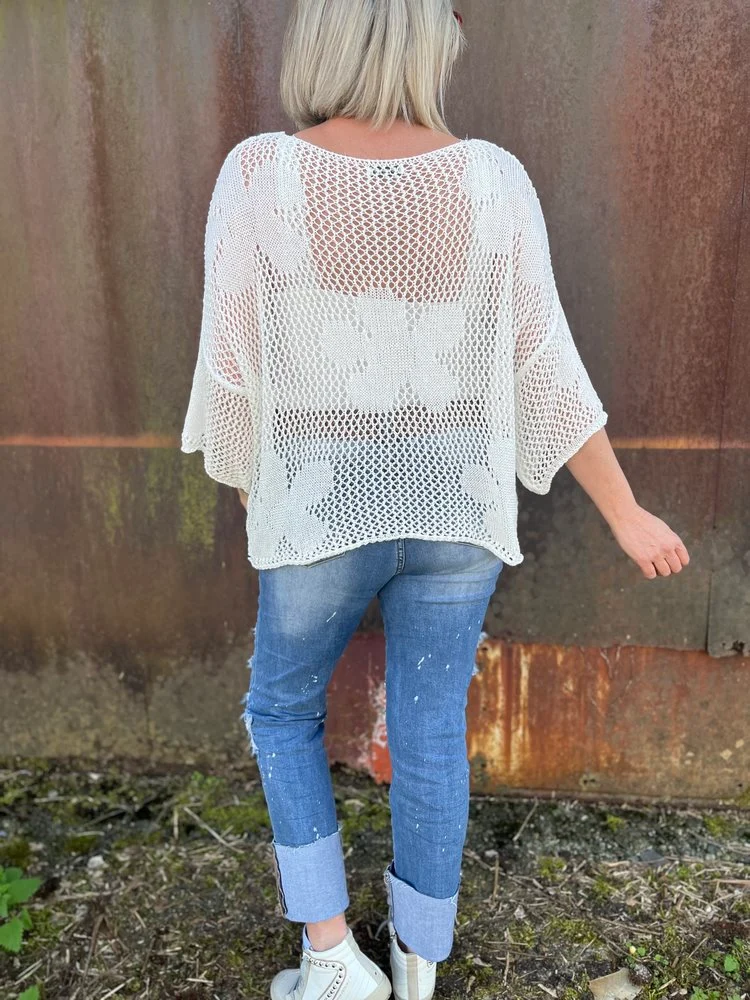Pull ajouré Flower blanc