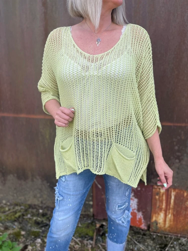 Pull méga loose ajouré Sergio vert pomme
