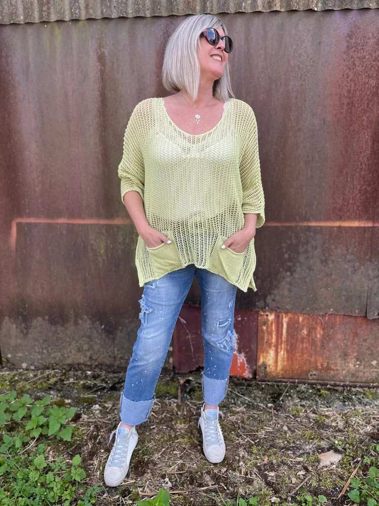 Pull méga loose ajouré Sergio vert pomme