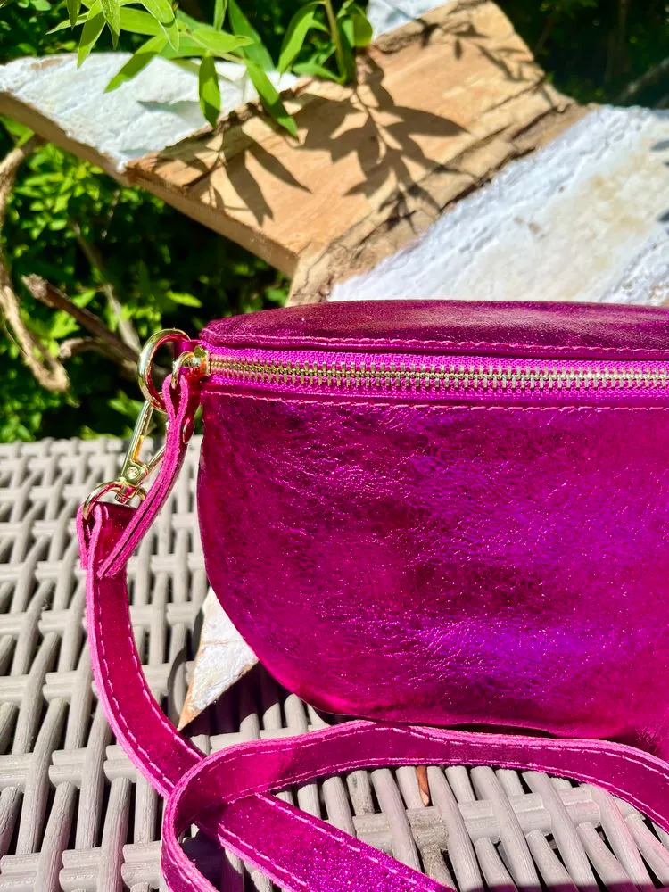 Banane Tosca M/L en cuir fuchsia intense