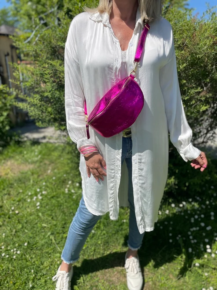 Banane Tosca M/L en cuir fuchsia intense
