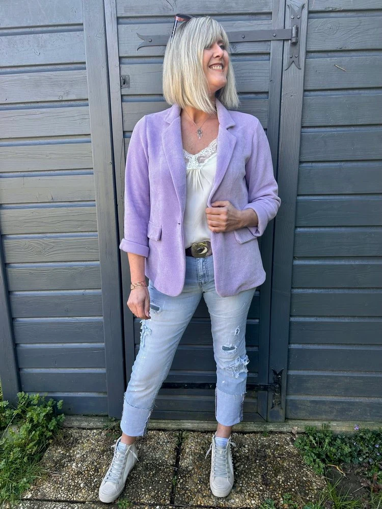 Veste tailleur en velours Sandra lilas