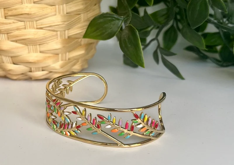 Bracelet manchette Feuillages multicolore