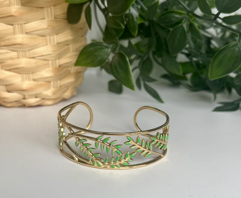 Bracelet manchette Feuillages vert