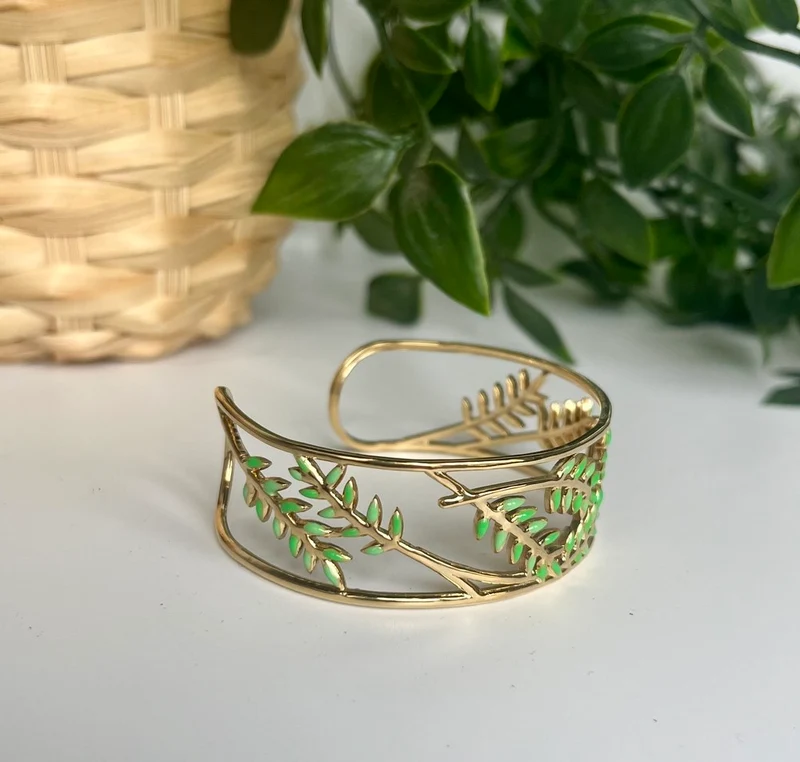 Bracelet manchette Feuillages vert