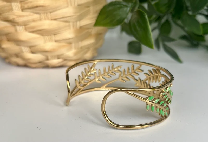 Bracelet manchette Feuillages vert