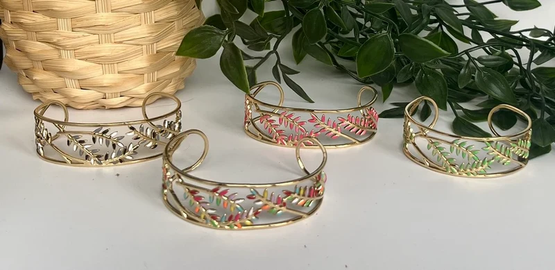 Bracelet manchette Feuillages vert