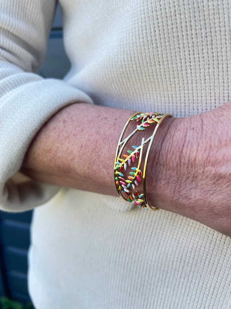 Bracelet manchette Feuillages vert