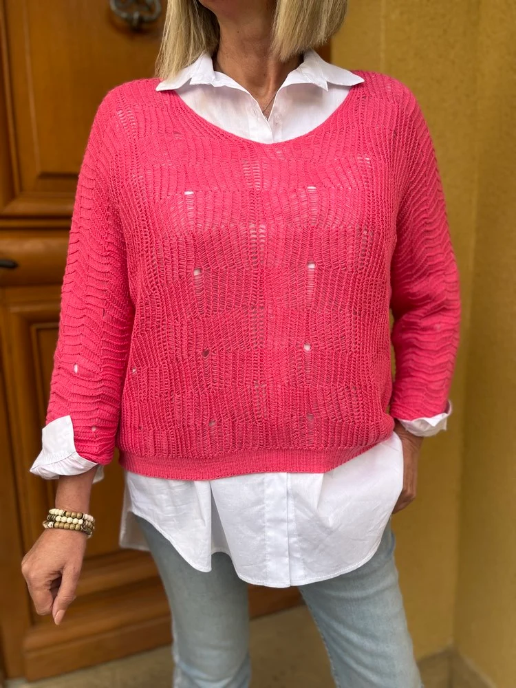Pull ajouré Pago rose