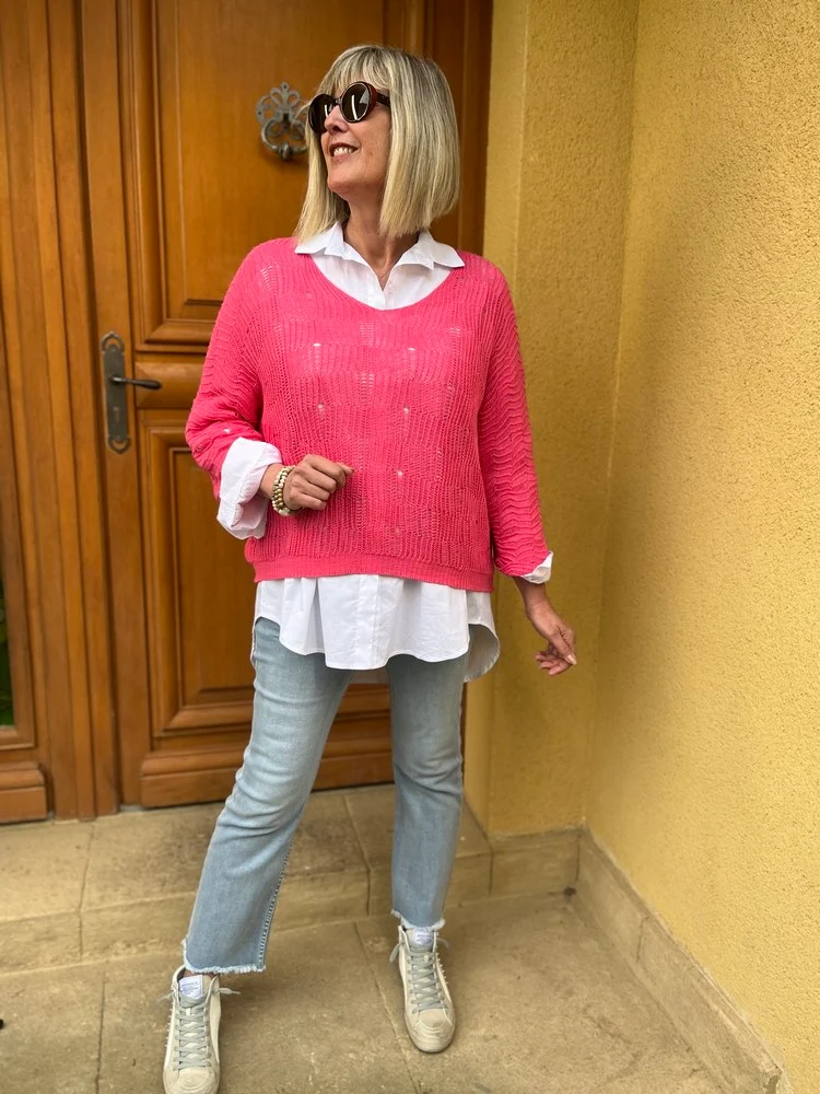 Pull ajouré Pago rose
