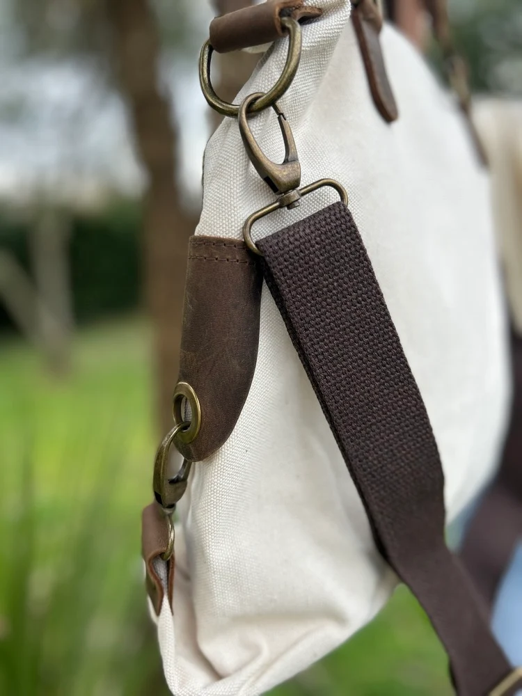 Sac Etoile Vintage en toile coton et cuir crème