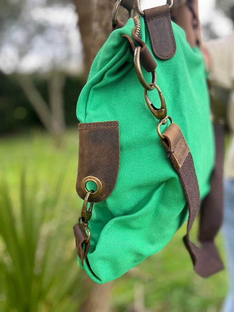 Sac Etoile Vintage en toile coton et cuir vert brésil