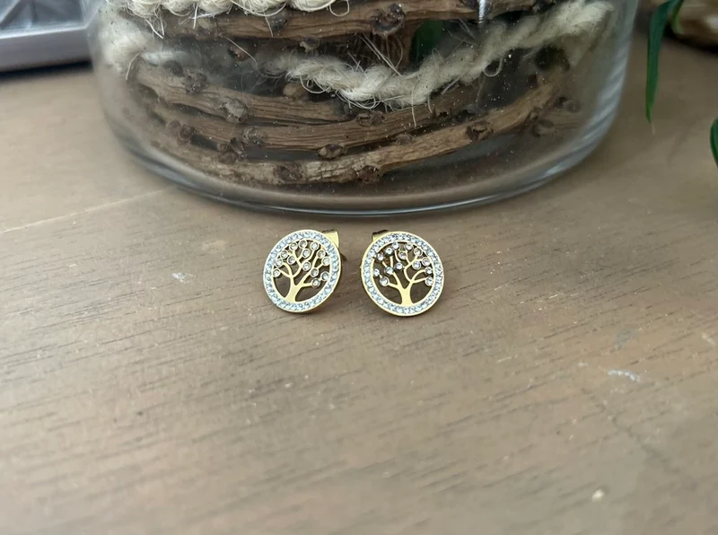 Boucles d'oreille Arbre de vie doré et blanc