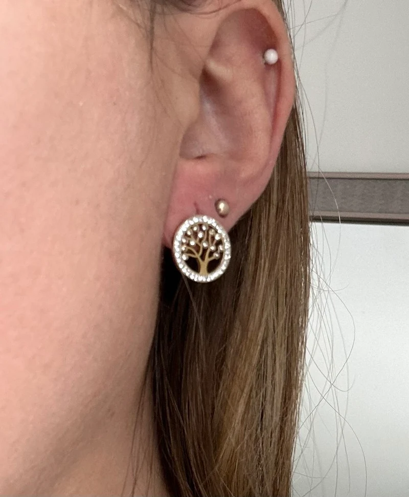 Boucles d'oreille Arbre de vie doré et blanc