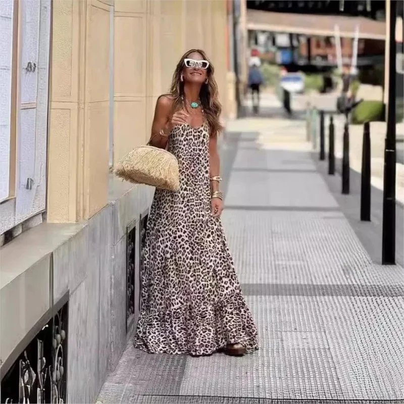Robe léopard sexy longue dos nu