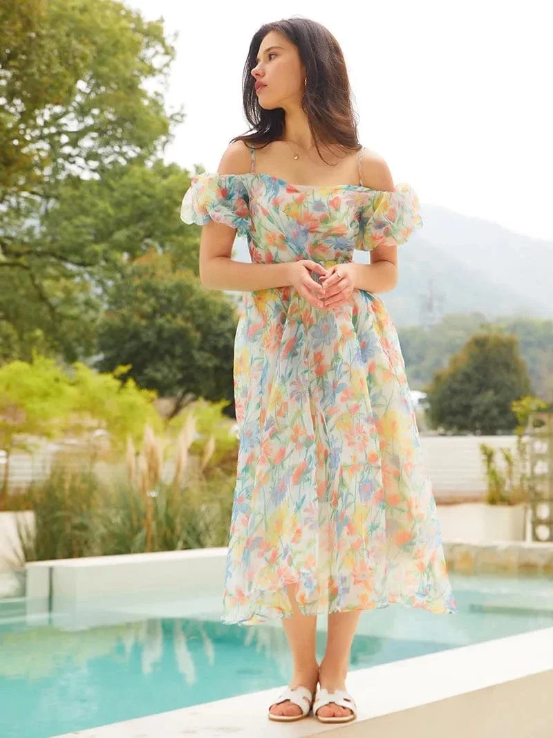 Robe fleurie invitée mariage dos nu