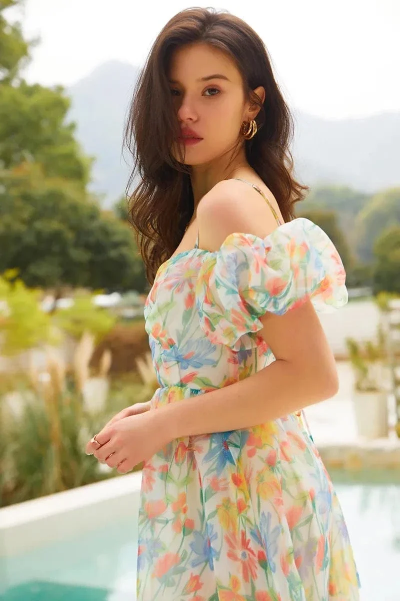 Robe fleurie invitée mariage dos nu