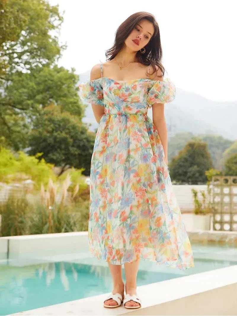 Robe fleurie invitée mariage dos nu