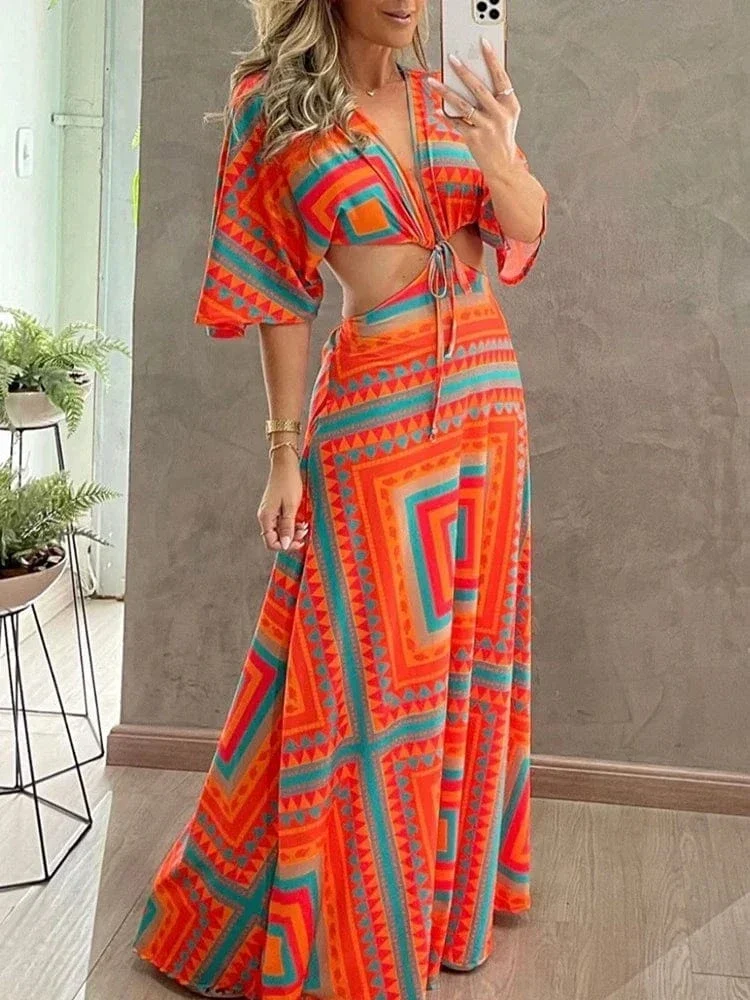 Robe été longue motif géométrique