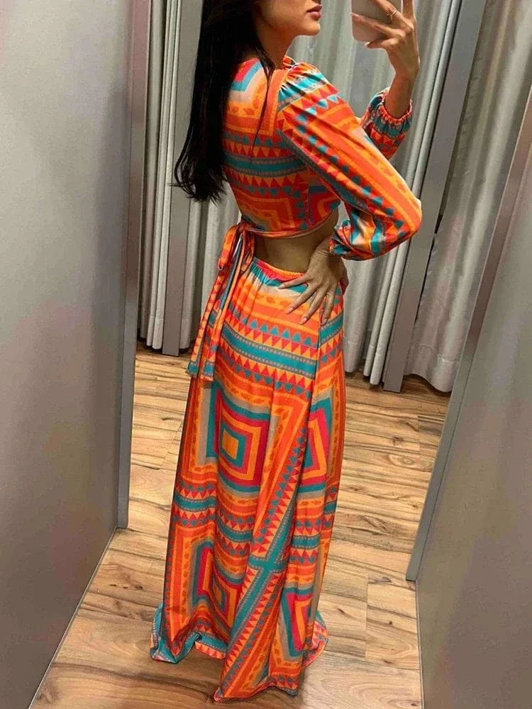 Robe été longue motif géométrique