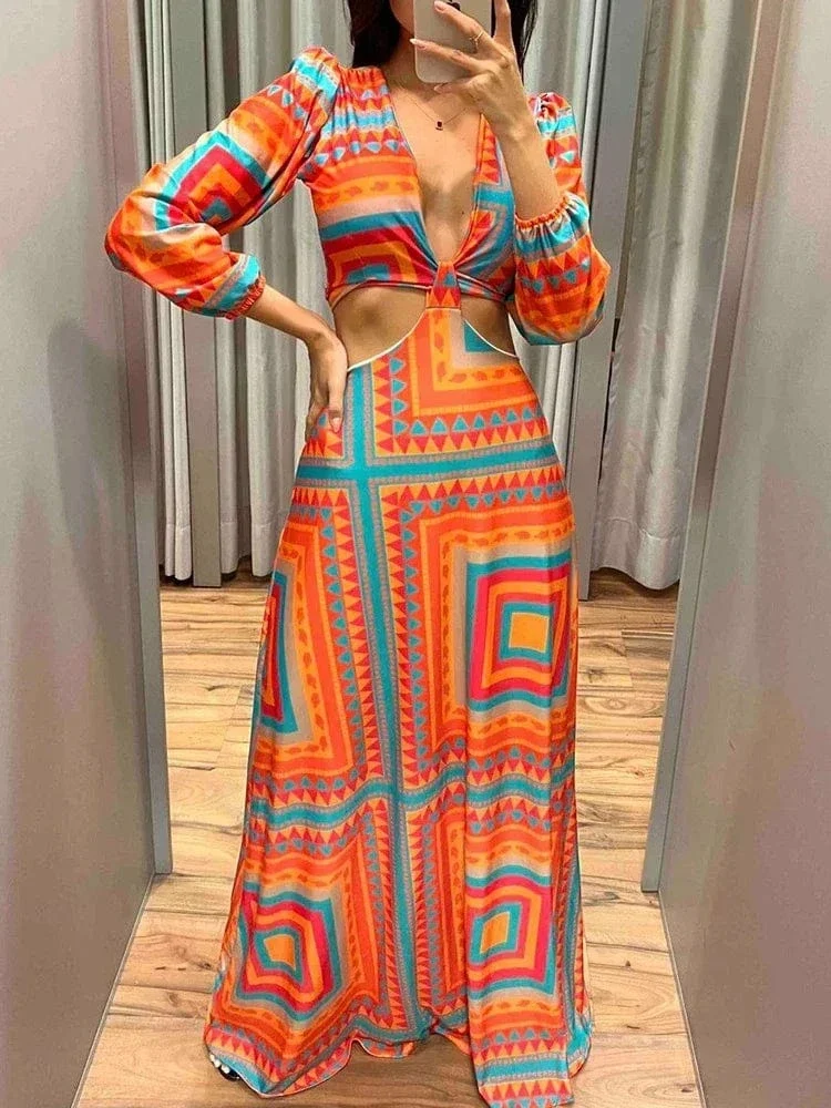 Robe été longue motif géométrique