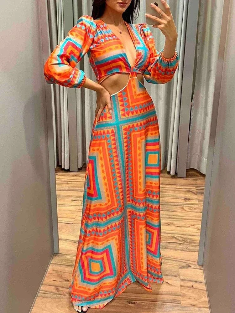 Robe été longue motif géométrique