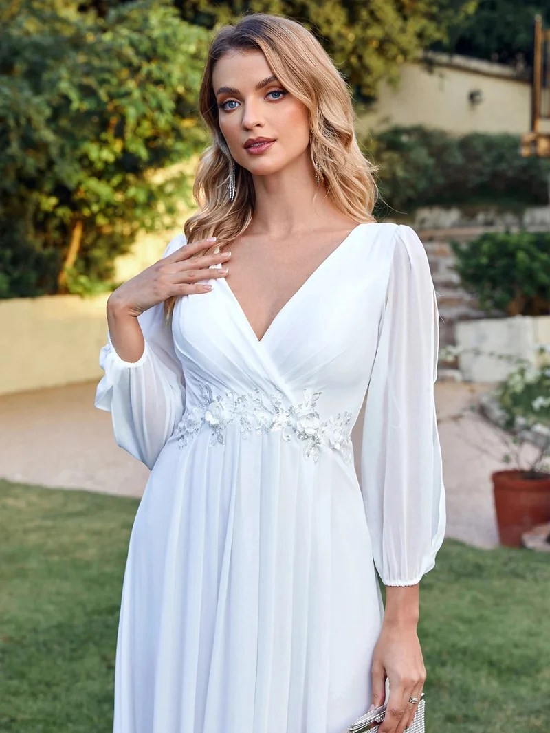 Robe blanche bohème longue manches longues