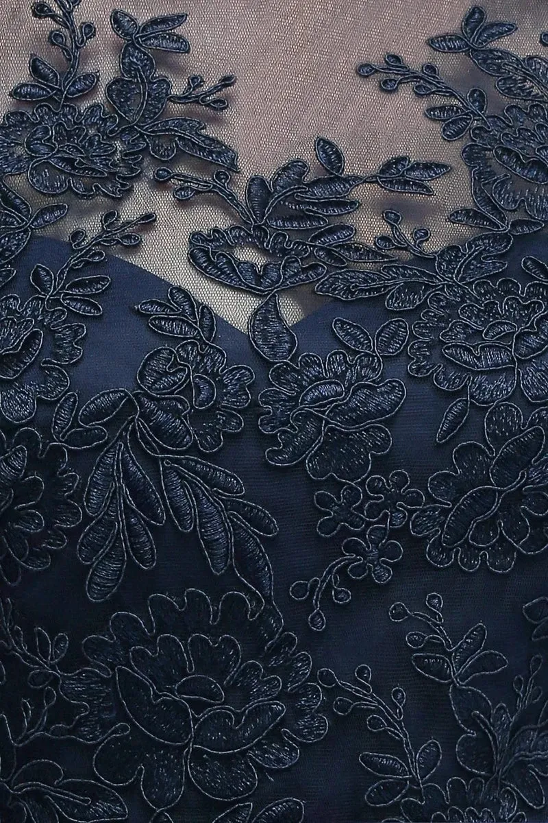 Robe de bal bleue longue en dentelle