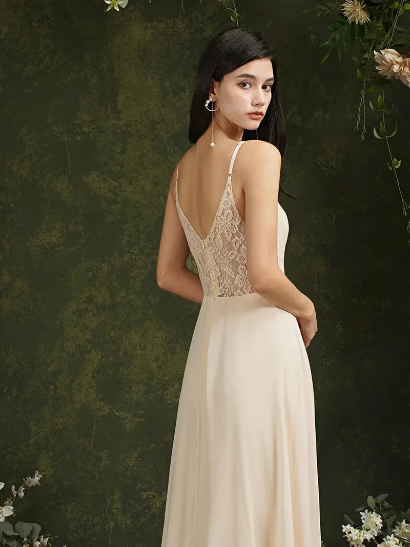 Robe invitée de mariage longue évasée à bretelles
